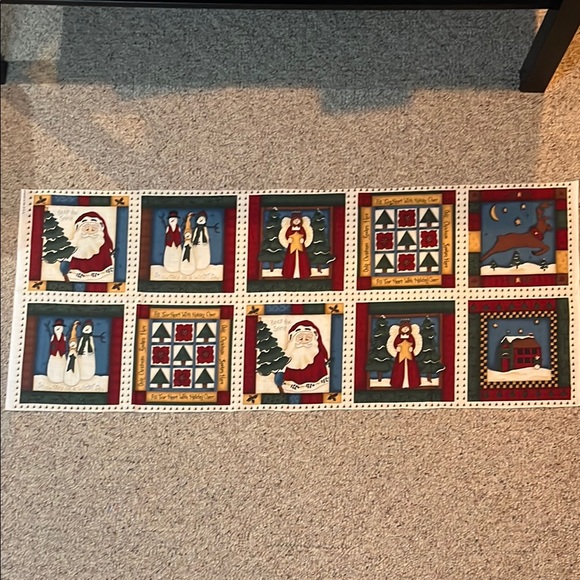 Other - Festive Holiday Fabric Panel with Santa and Snowman Cotton Vintage Christmas